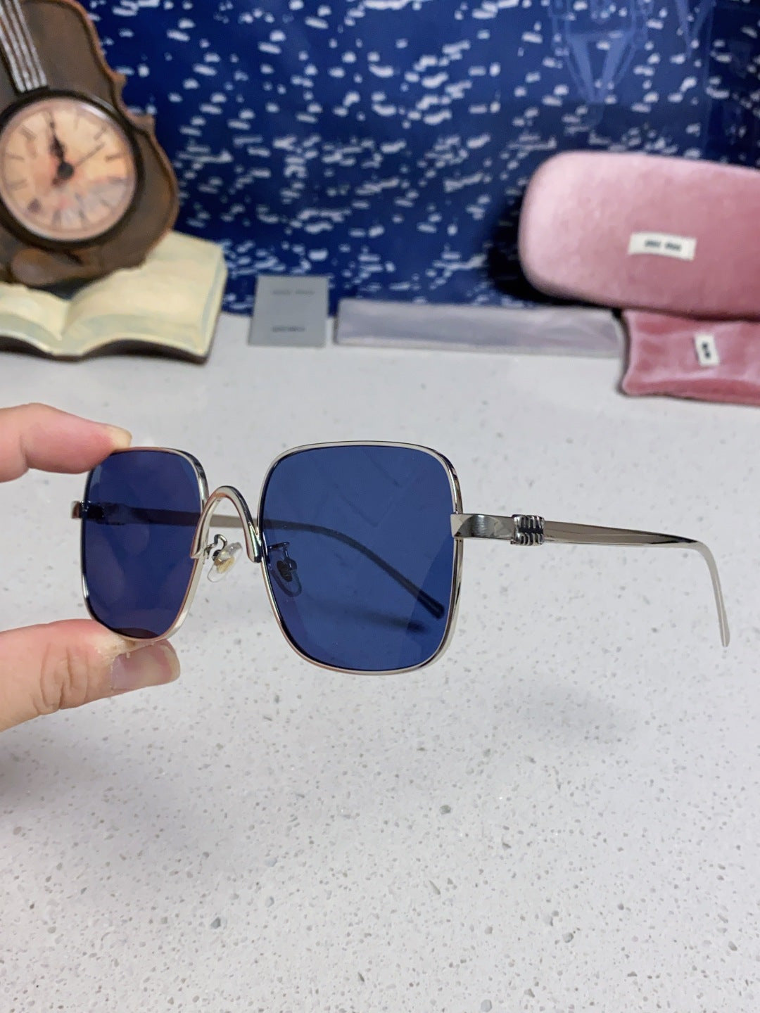 Miu Miu Metal Square Blue Lens Sunglasses for Men & Women - 432634 - detail image 6