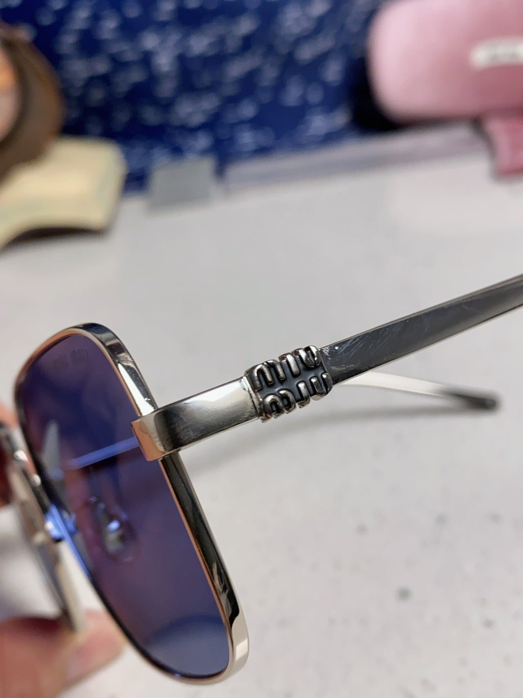 Miu Miu Metal Square Blue Lens Sunglasses for Men & Women - 416161 - detail image 7
