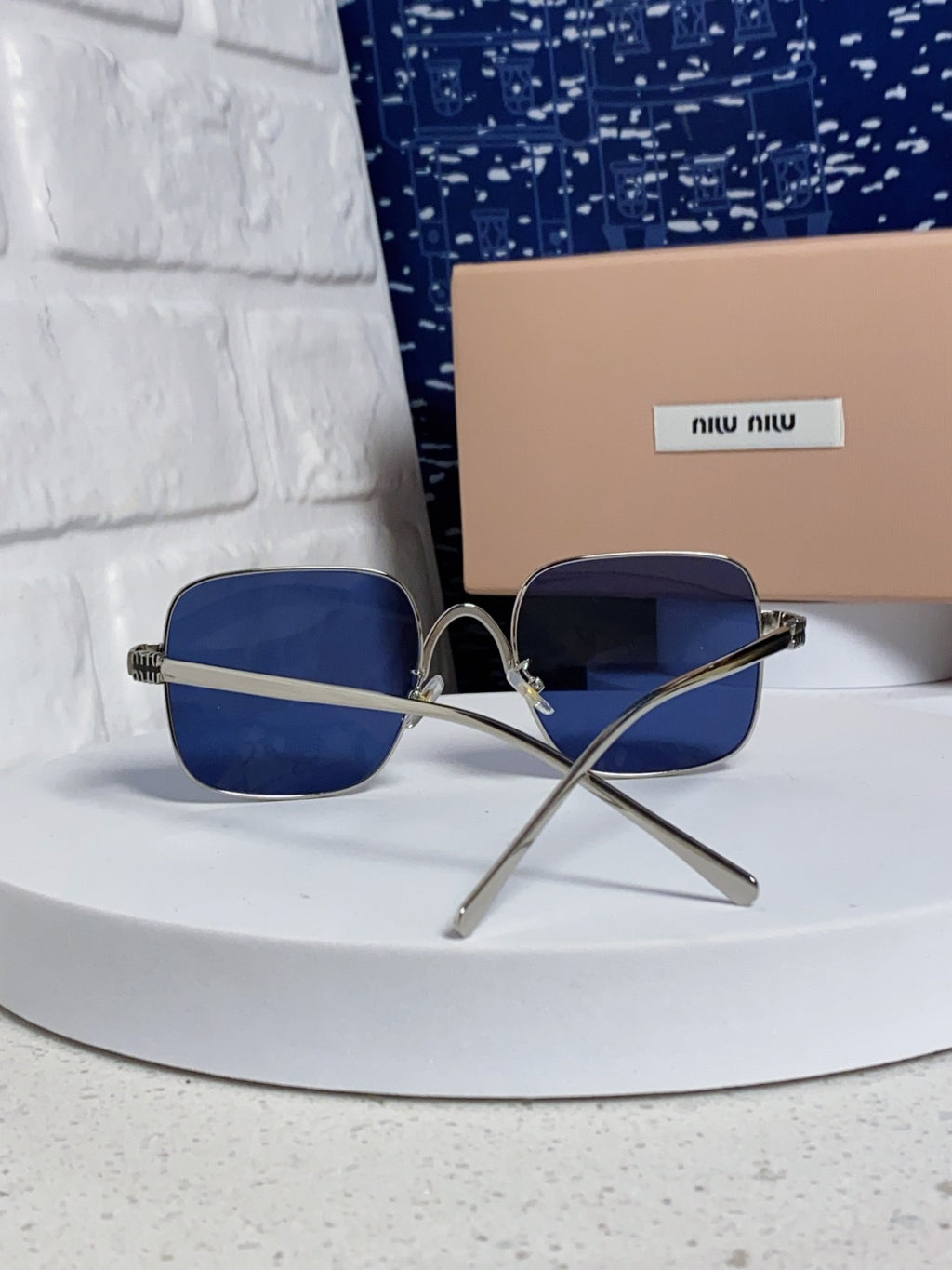 Miu Miu Metal Square Blue Lens Sunglasses for Men & Women - 432634 - detail image 3