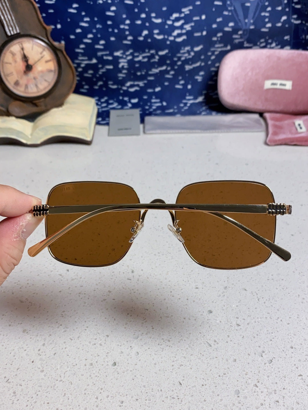 Miu Miu Metal Square Brown Lens Sunglasses for Men & Women - 432635 - detail image 5
