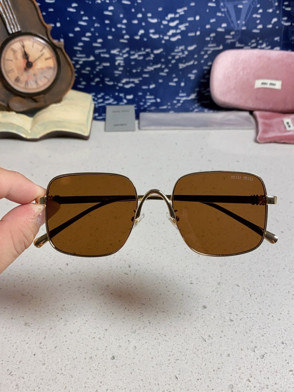 Miu Miu Metal Square Brown Lens Sunglasses for Men & Women - 432635 - detail image 4