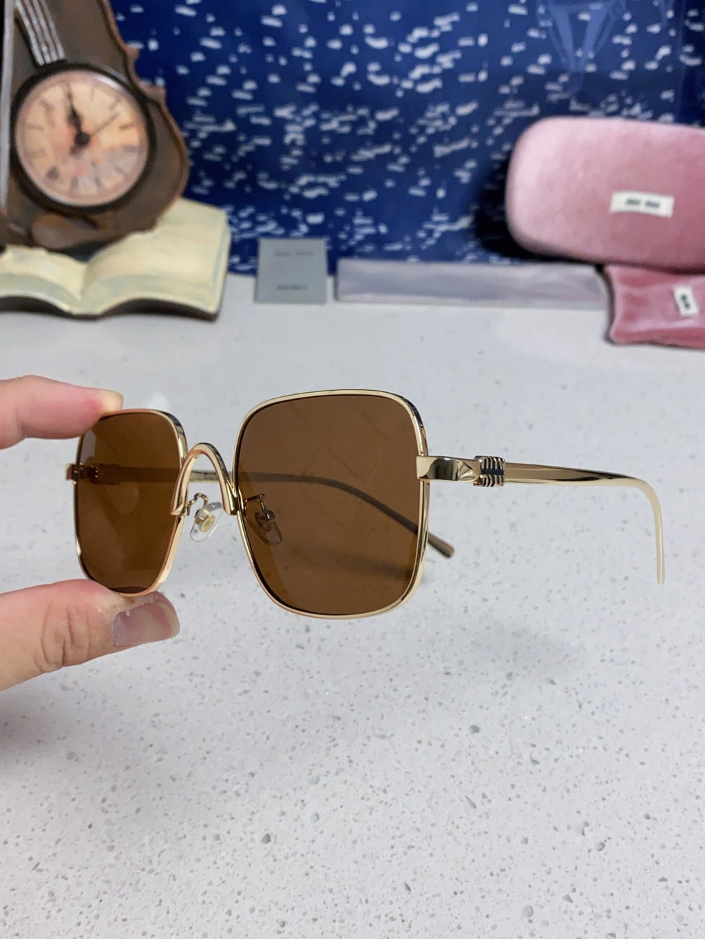 Miu Miu Metal Square Brown Lens Sunglasses for Men & Women - 432635 - detail image 6