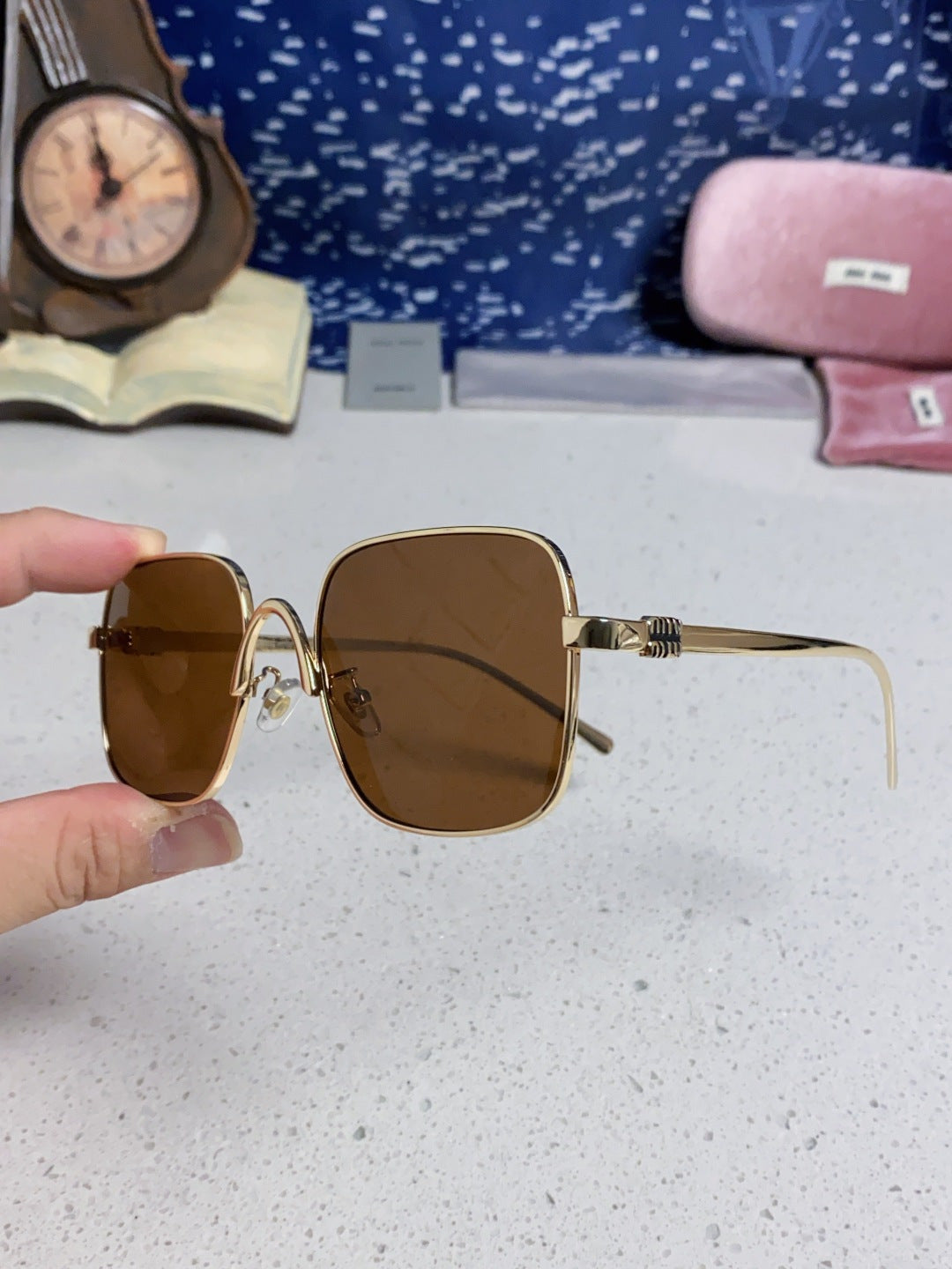 Miu Miu Metal Square Brown Lens Sunglasses for Men & Women - 432635 - detail image 6