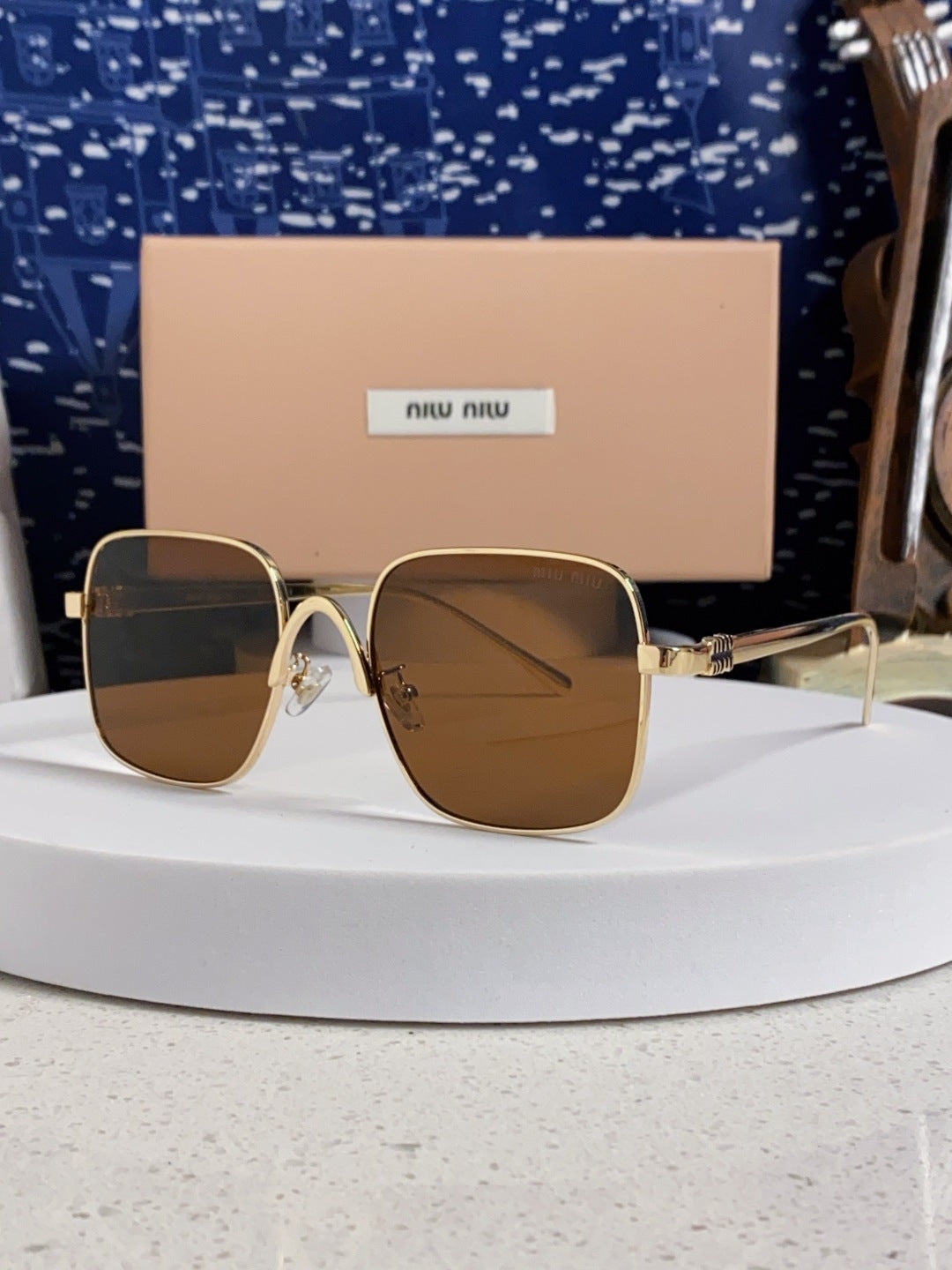 Miu Miu Metal Square Brown Lens Sunglasses for Men & Women - 432635