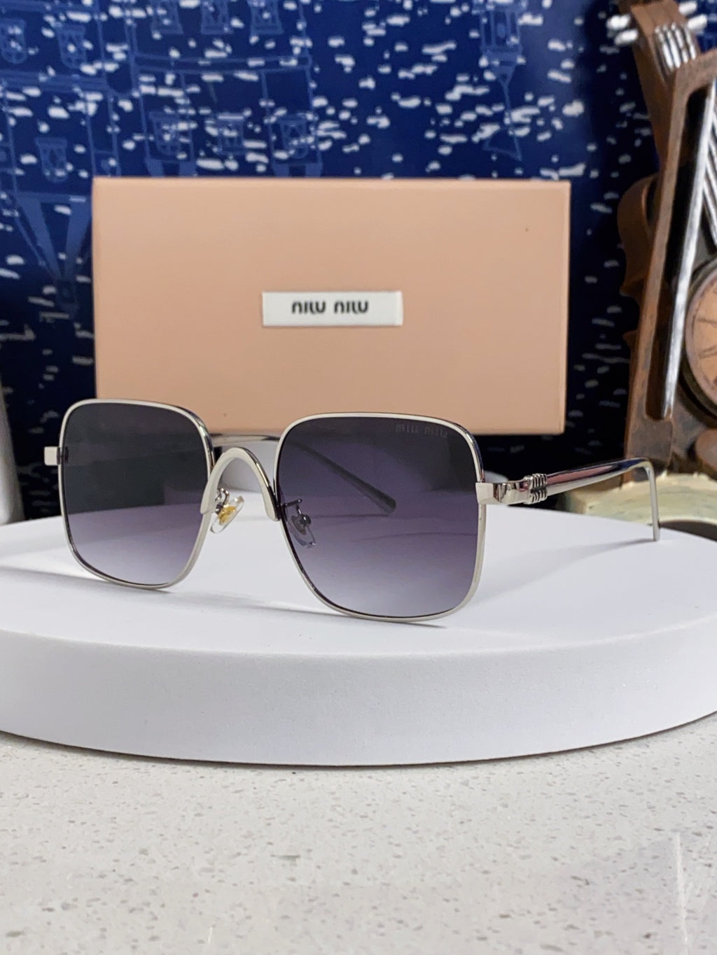 Miu Miu Metal Square Silver Lens Sunglasses for Men & Women - 416163