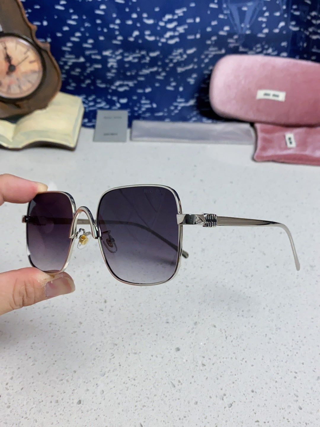 Miu Miu Metal Square Silver Lens Sunglasses for Men & Women - 416163 - detail image 6