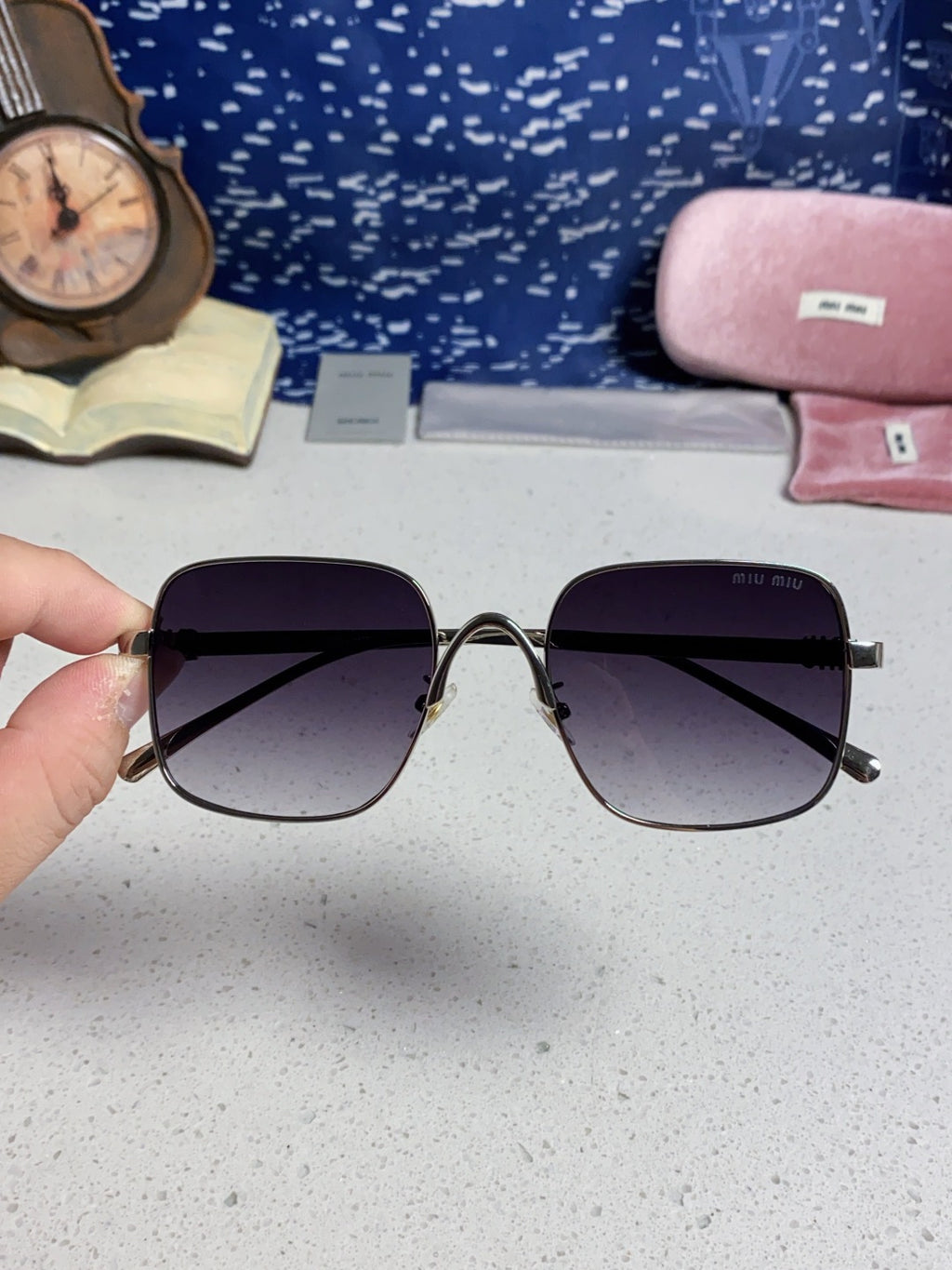 Miu Miu Metal Square Silver Lens Sunglasses for Men & Women - 416163 - detail image 4