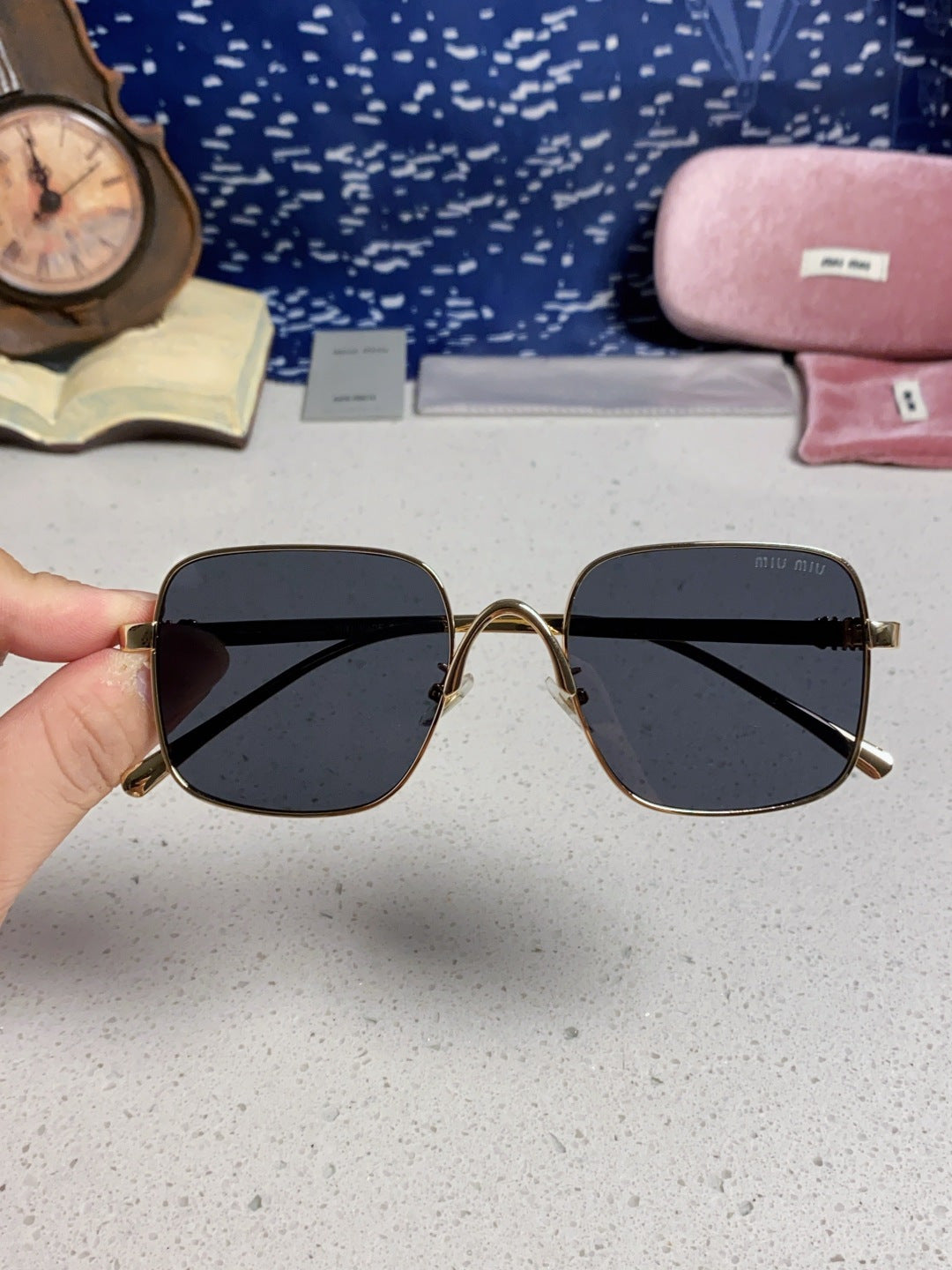 Miu Miu Metal Square Black Lens Sunglasses for Men & Women - 416164 - detail image 4