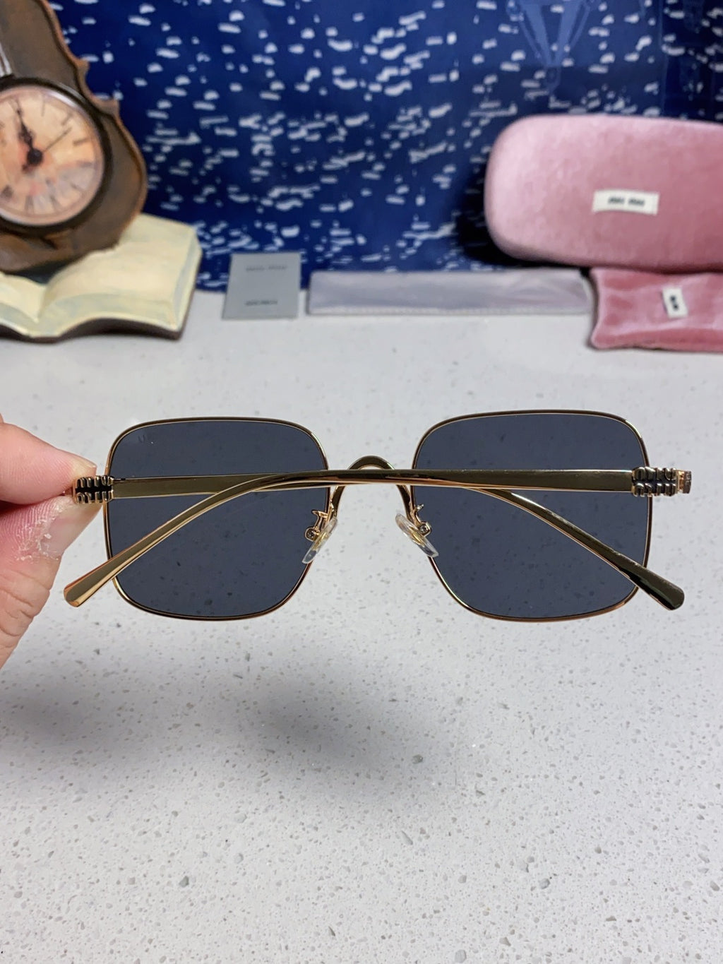 Miu Miu Metal Square Black Lens Sunglasses for Men & Women - detail image 5