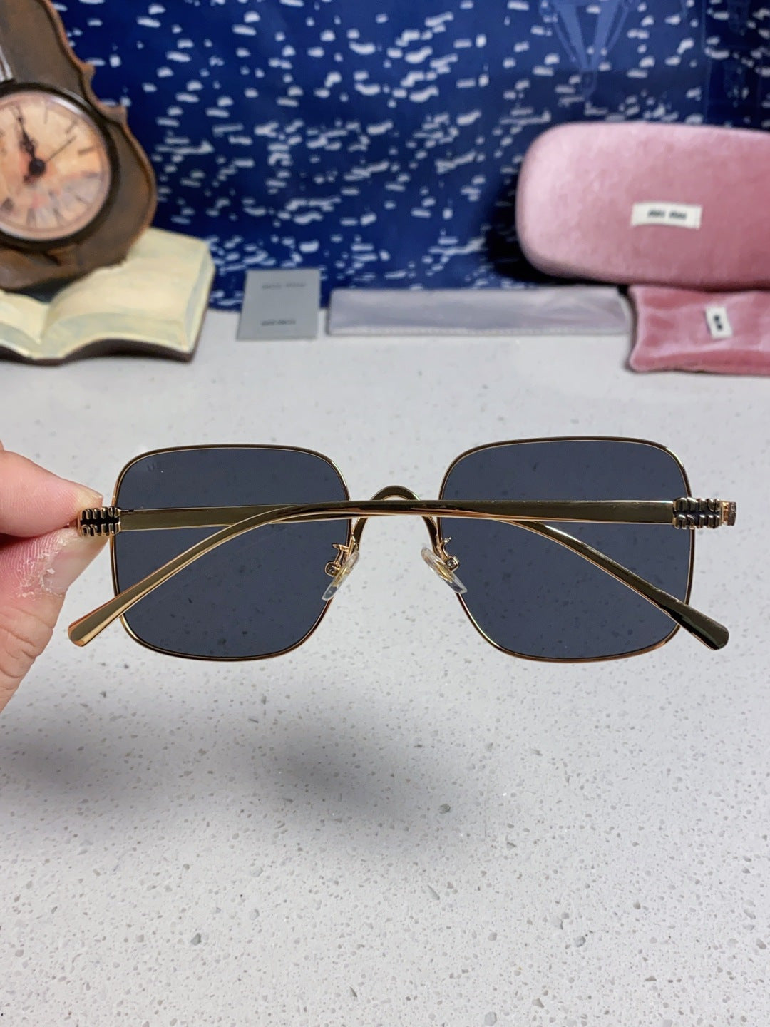 Miu Miu Metal Square Black Lens Sunglasses for Men & Women - 416164 - detail image 5