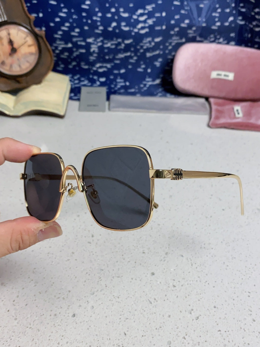 Miu Miu Metal Square Black Lens Sunglasses for Men & Women - detail image 6