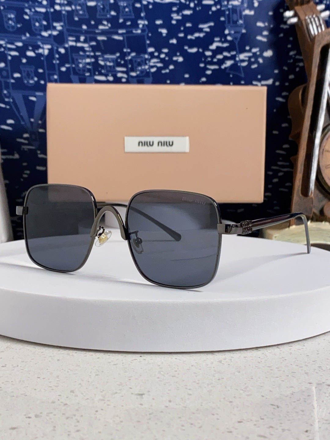 Miu Miu Metal Square Gray Lens Sunglasses for Men & Women - 416165