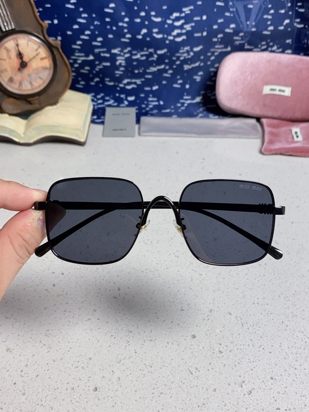 Miu Miu Metal Square Gray Lens Sunglasses for Men & Women - detail image 4