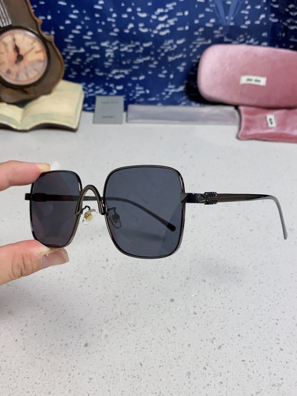 Miu Miu Metal Square Gray Lens Sunglasses for Men & Women - detail image 6