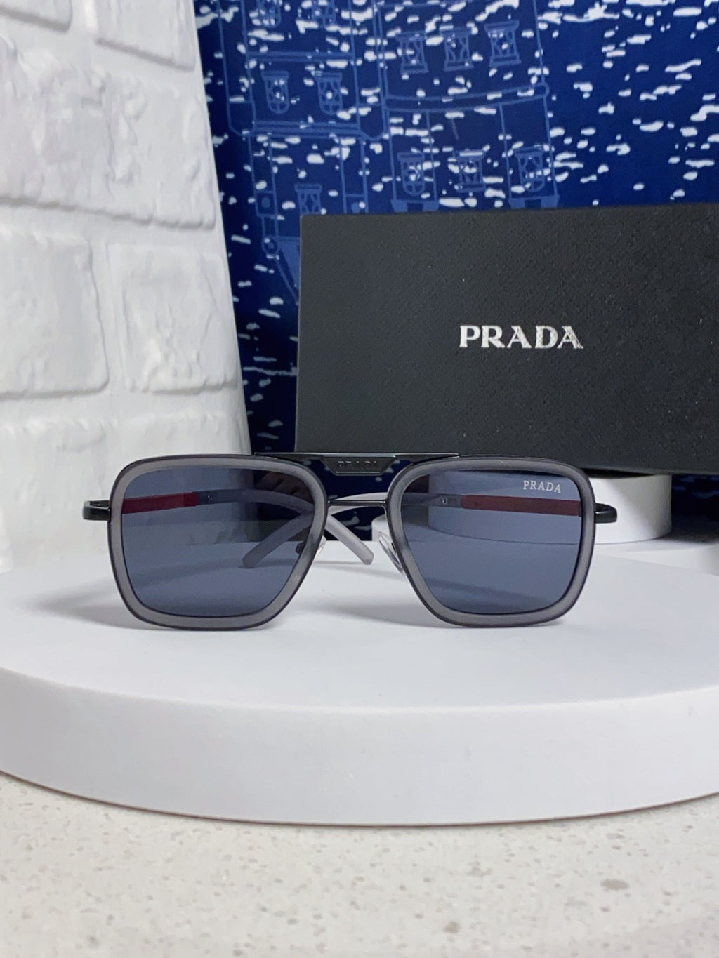 Prada Metal Square Blue Lens Sunglasses for Men & Women - 358403 - detail image 2
