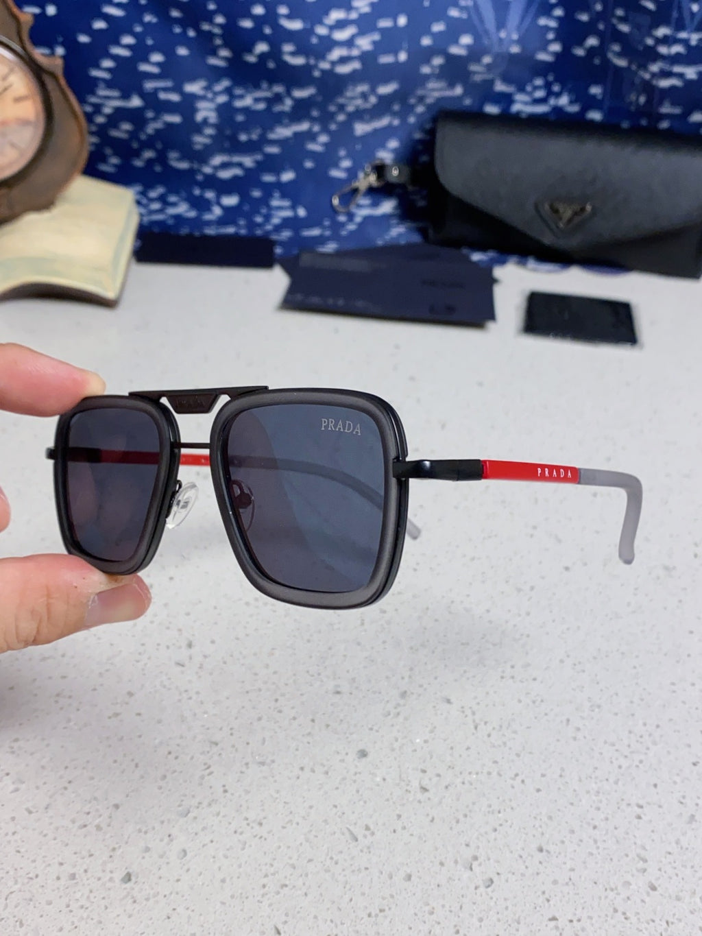 Prada Metal Square Blue Lens Sunglasses for Men & Women - 358403 - detail image 6