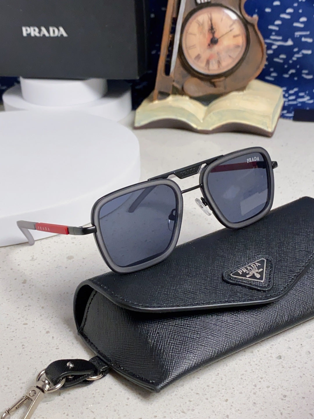 Prada Metal Square Blue Lens Sunglasses for Men & Women - 358403 - detail image 10