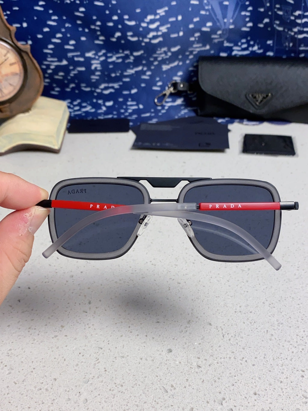Prada Metal Square Blue Lens Sunglasses for Men & Women - 358403 - detail image 5