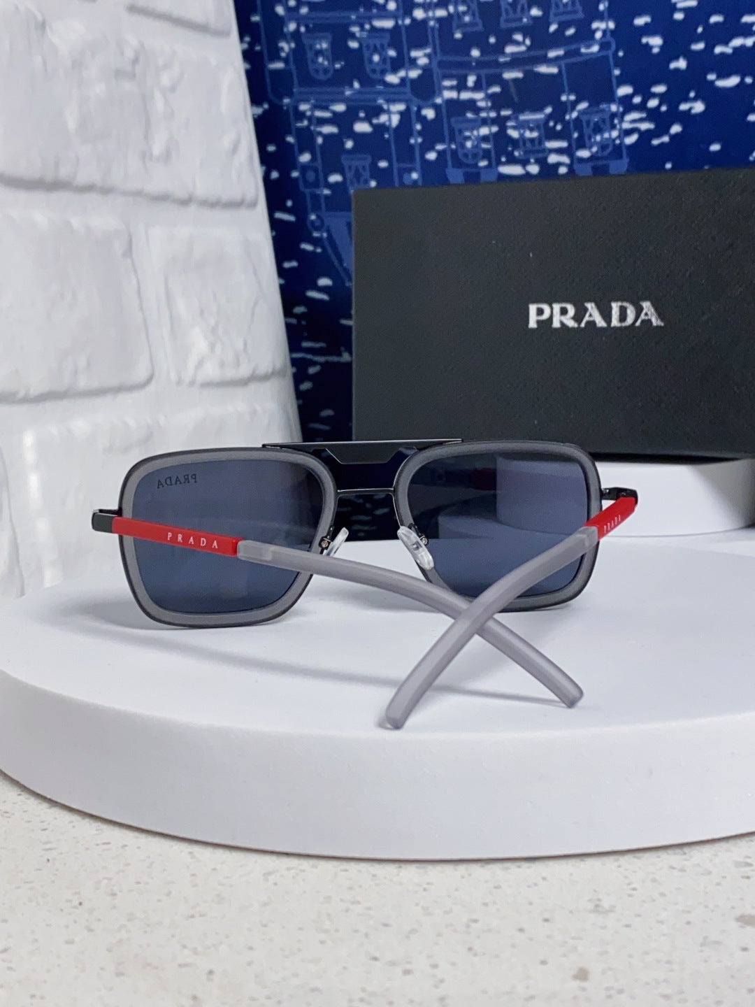 Prada Metal Square Blue Lens Sunglasses for Men & Women - 358403 - detail image 3
