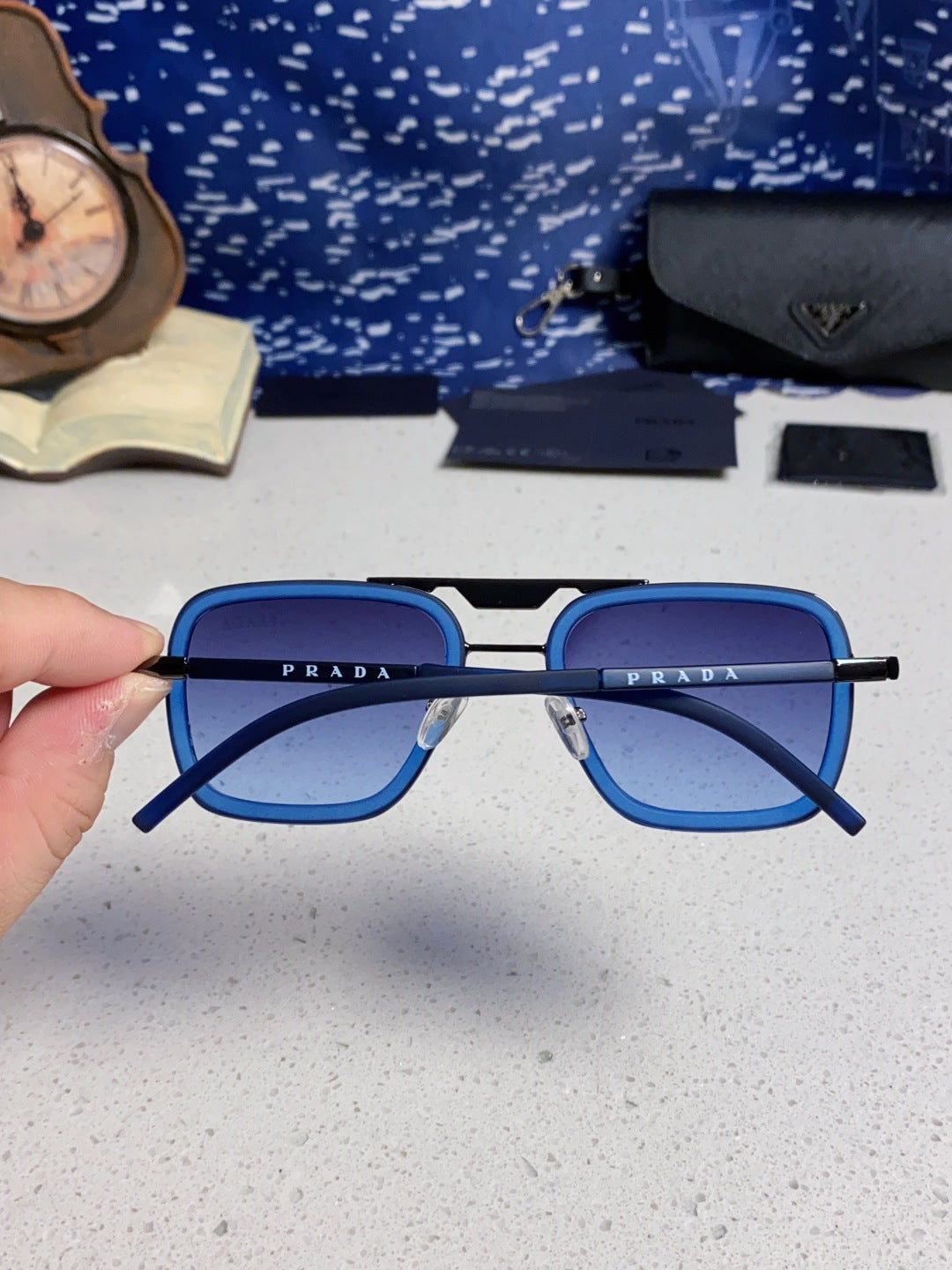 Prada Metal Square Blue Lens Sunglasses for Men & Women - 358404 - detail image 5
