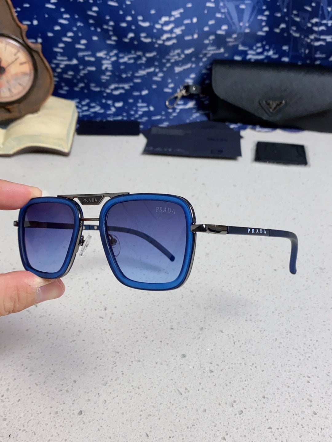 Prada Metal Square Blue Lens Sunglasses for Men & Women - 358404 - detail image 6