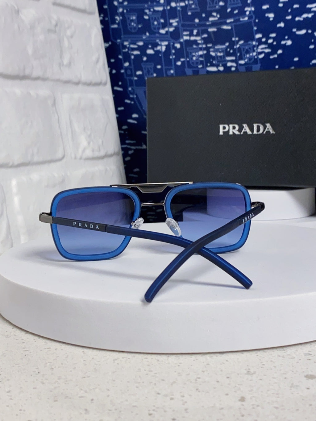 Prada Metal Square Blue Lens Sunglasses for Men & Women - 358404 - detail image 3
