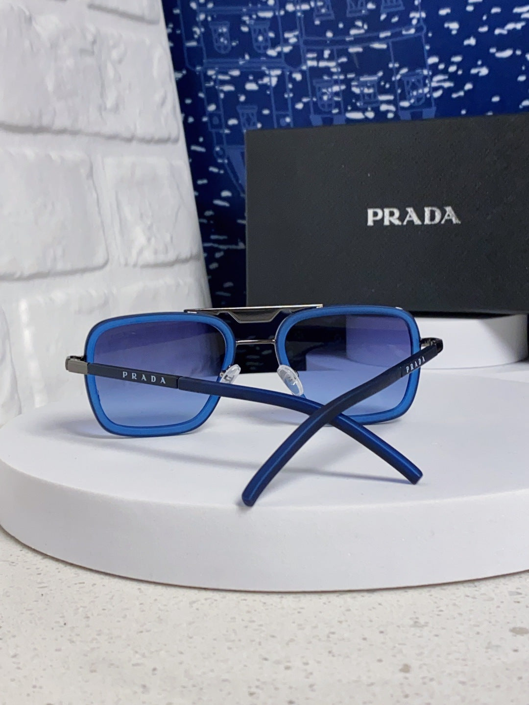 Prada Metal Square Blue Lens Sunglasses for Men & Women - 358404 - detail image 3