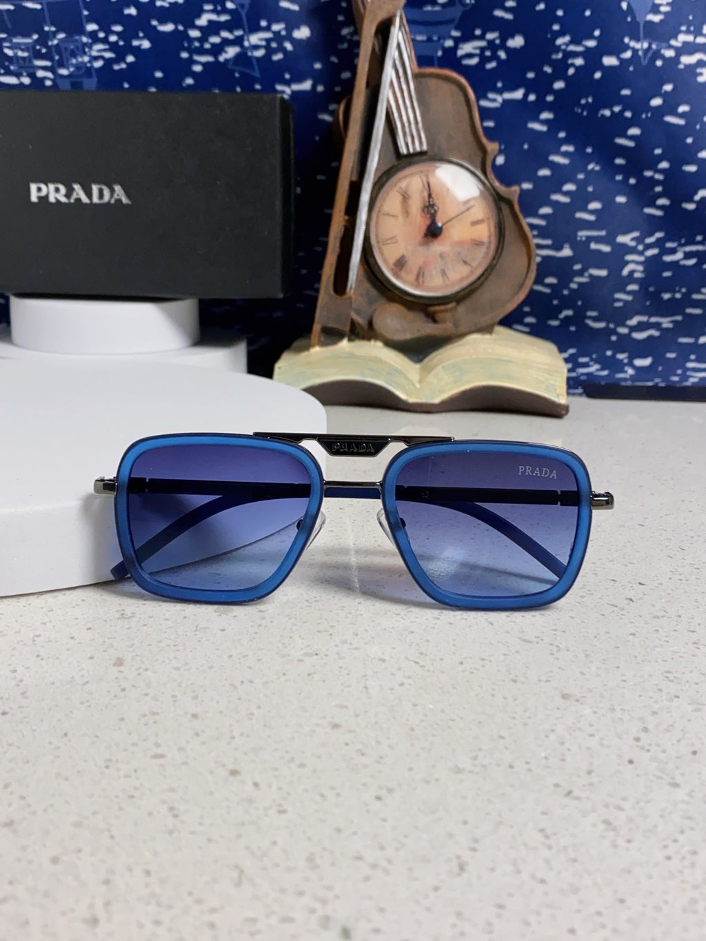 Prada Metal Square Blue Lens Sunglasses for Men & Women - 358404 - detail image 9