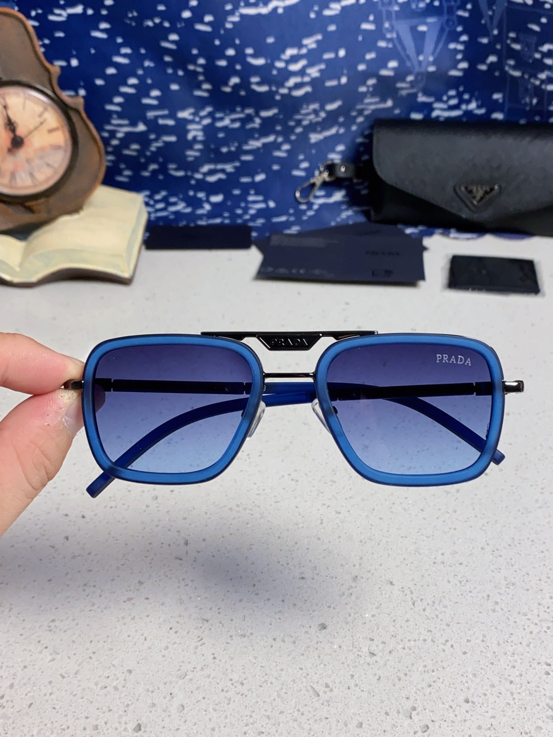 Prada Metal Square Blue Lens Sunglasses for Men & Women - 358404 - detail image 4