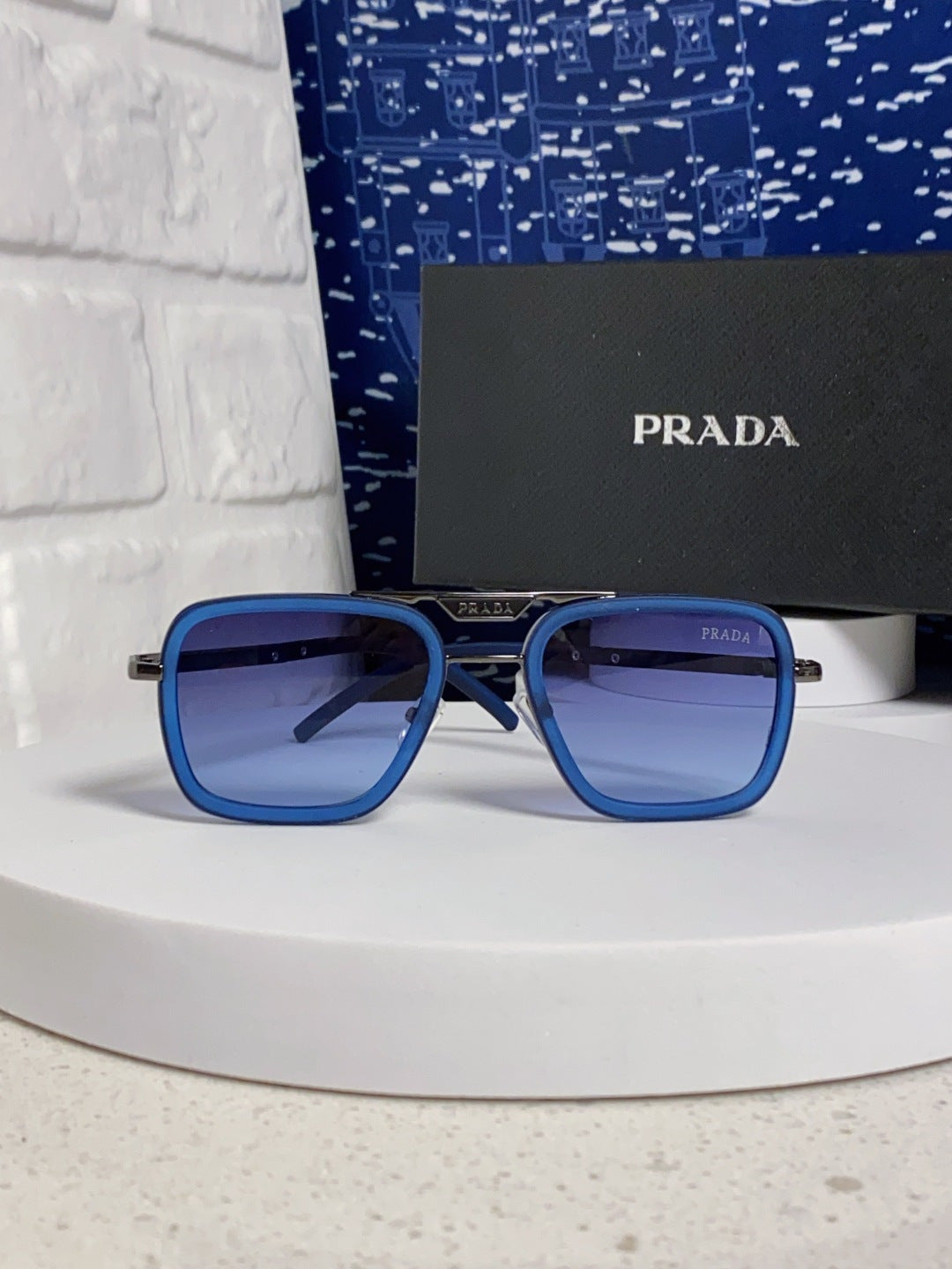 Prada Metal Square Blue Lens Sunglasses for Men & Women - 358404 - detail image 2