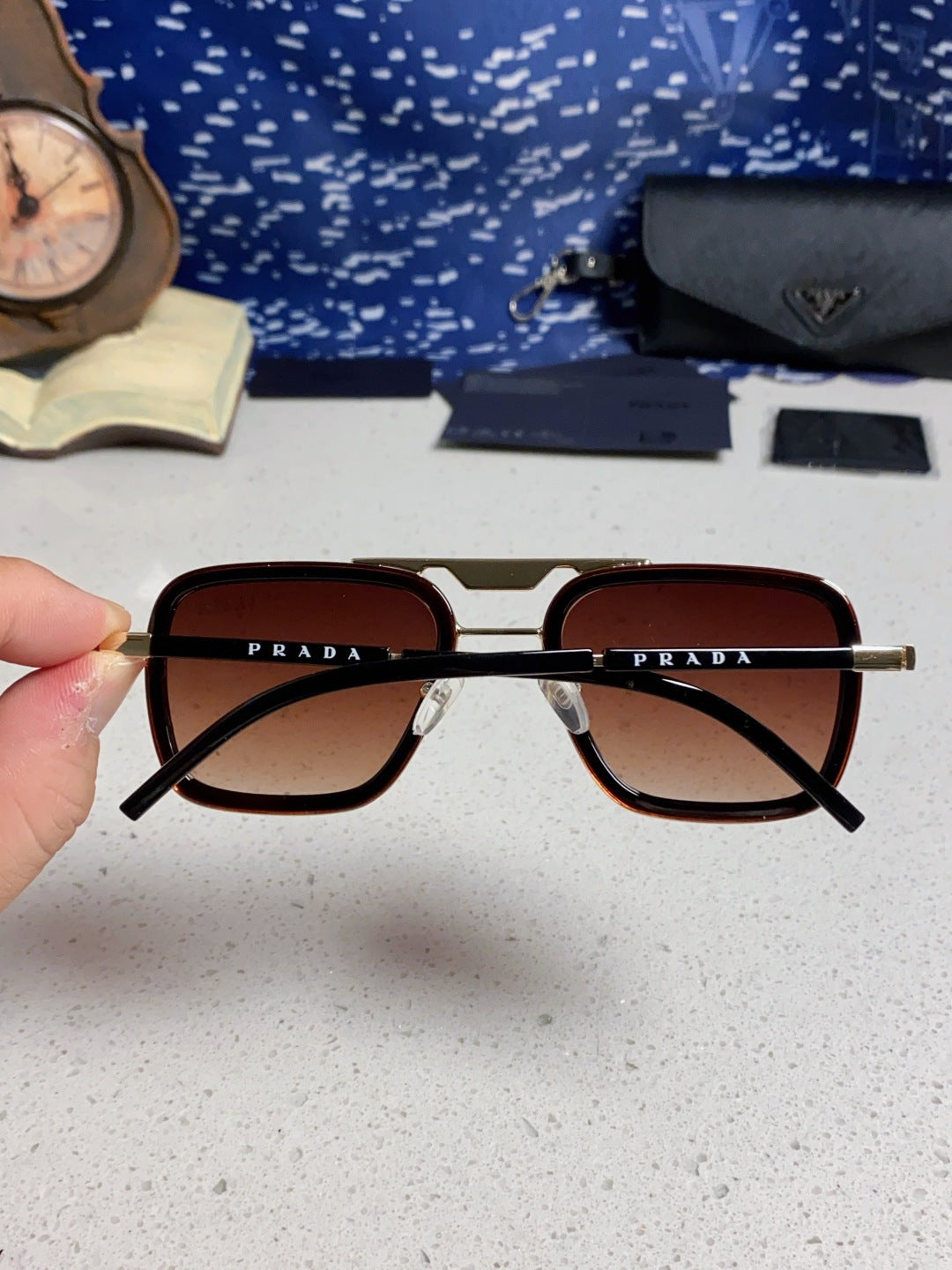 Prada Metal Square Red Lens Sunglasses for Men & Women - 358405 - detail image 5