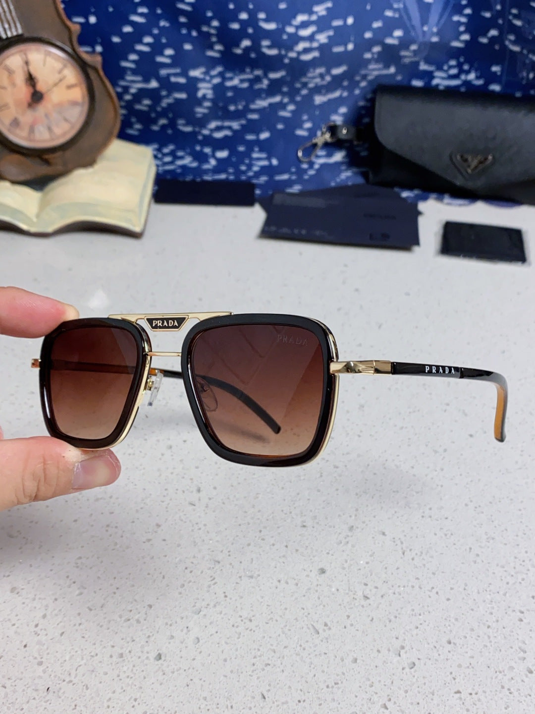 Prada Metal Square Red Lens Sunglasses for Men & Women - 358405 - detail image 6