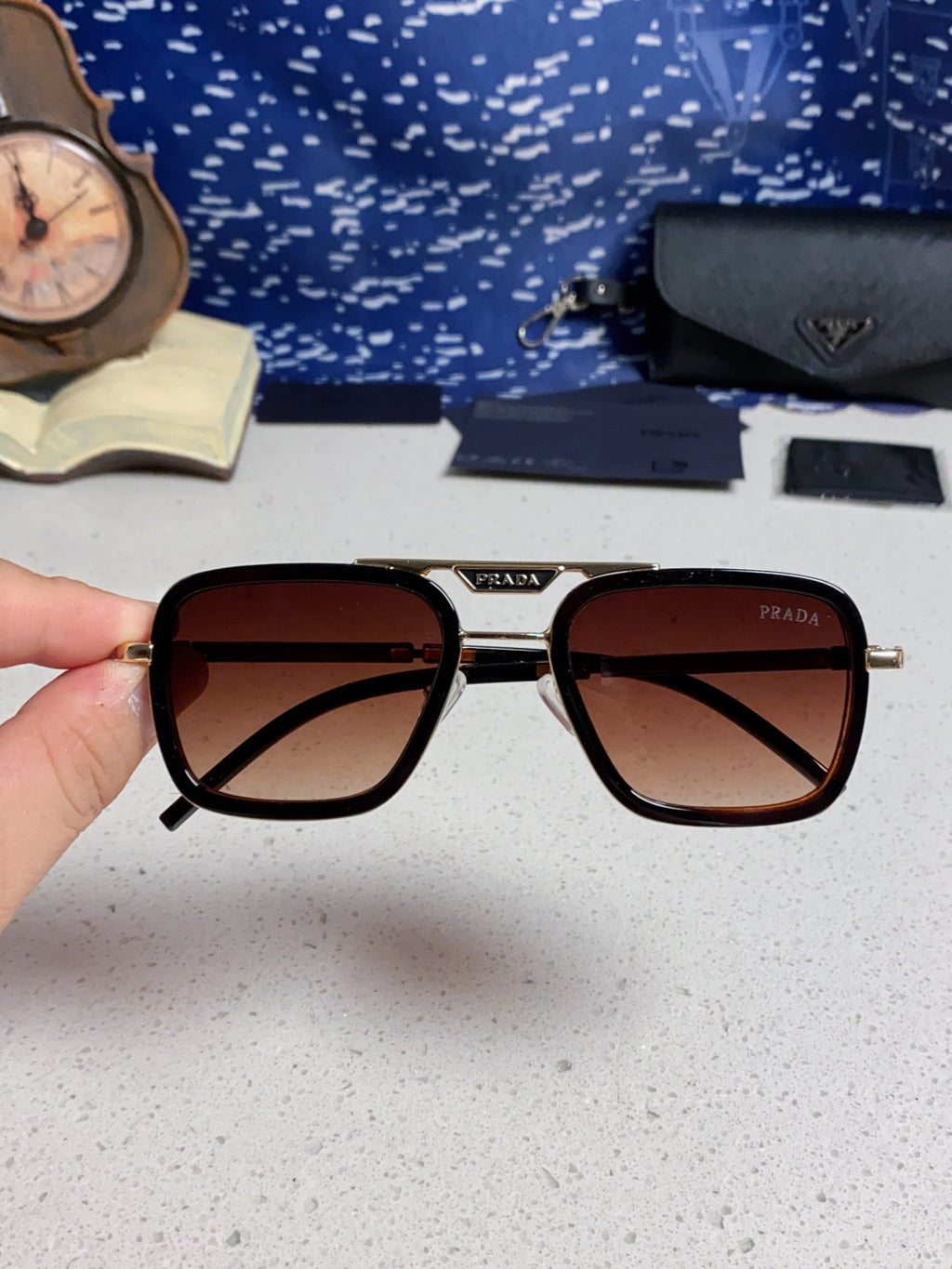 Prada Metal Square Red Lens Sunglasses for Men & Women - 358405 - detail image 4
