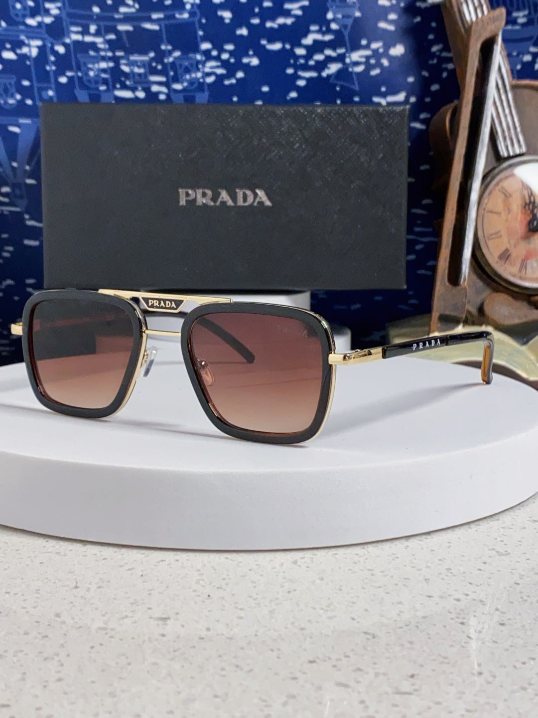 Prada Metal Square Red Lens Sunglasses for Men & Women - 358405