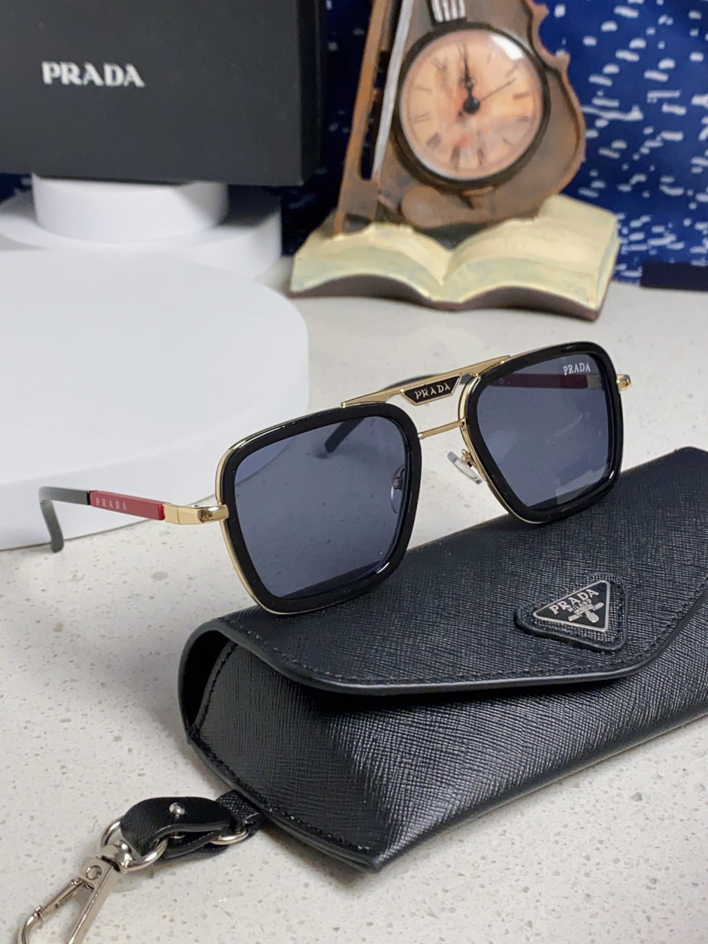Prada Metal Square Blue Lens Sunglasses for Men & Women - 358406 - detail image 10