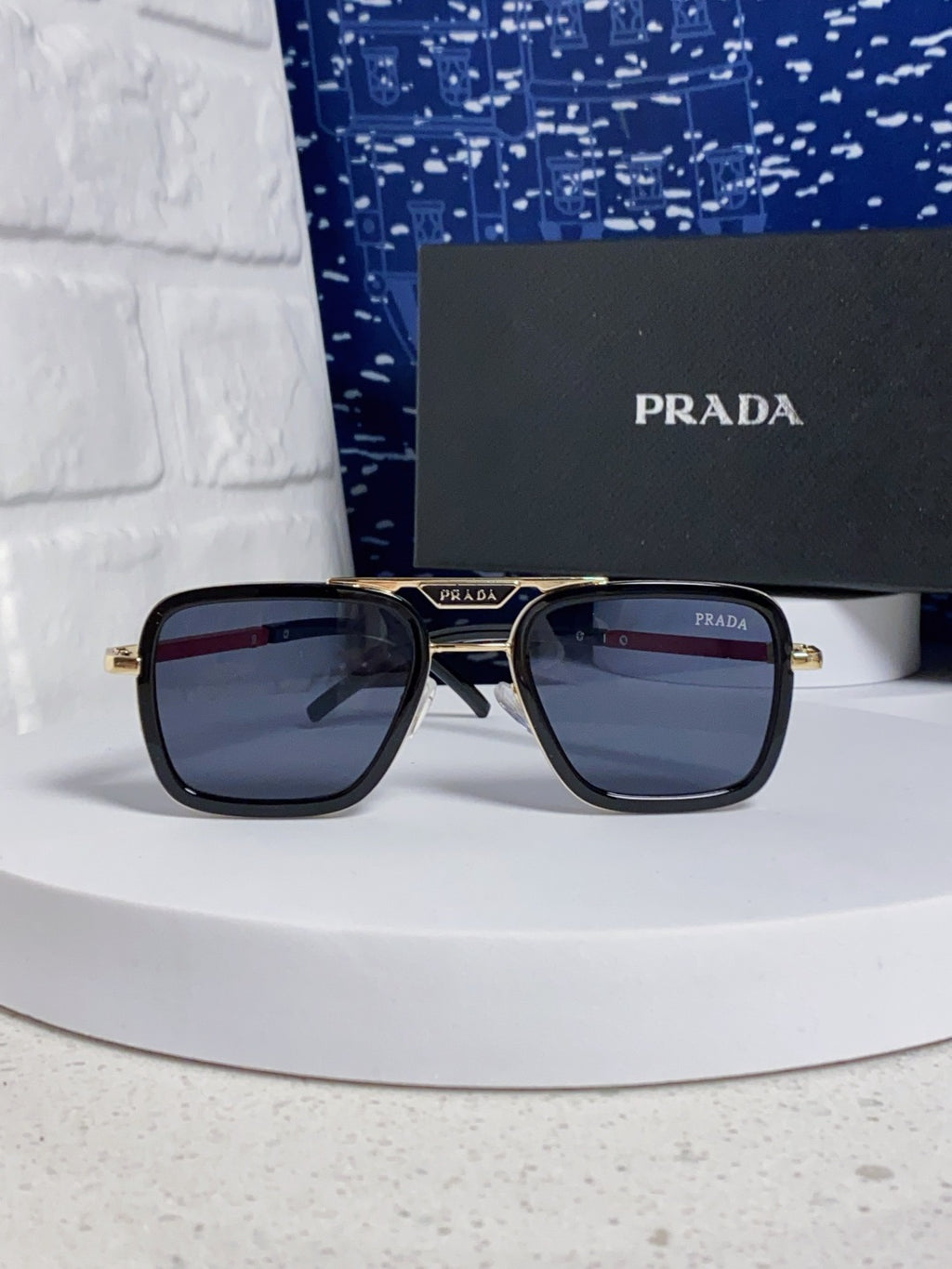 Prada Metal Square Blue Lens Sunglasses for Men & Women - 358406 - detail image 2