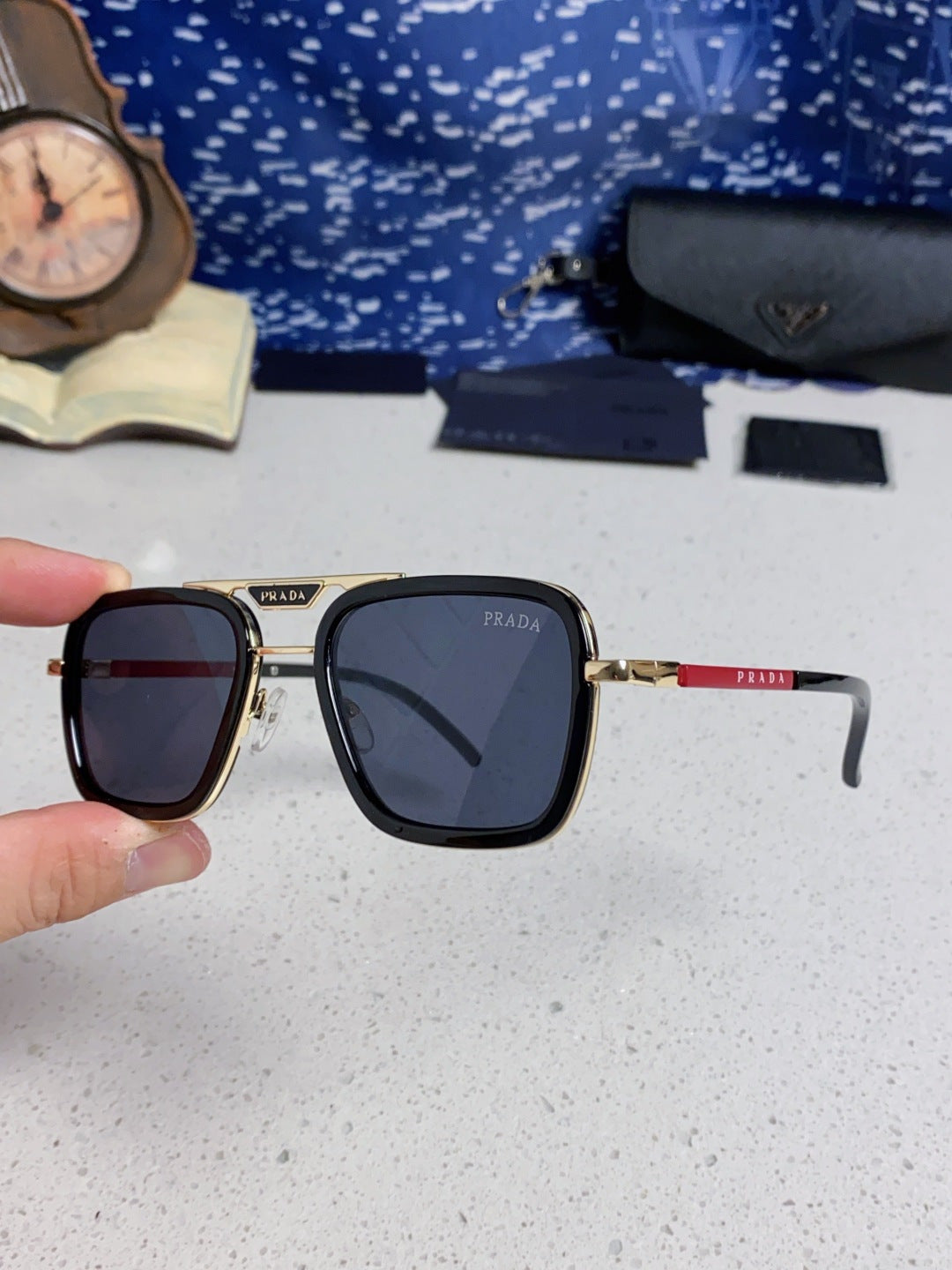 Prada Metal Square Blue Lens Sunglasses for Men & Women - 358406 - detail image 6