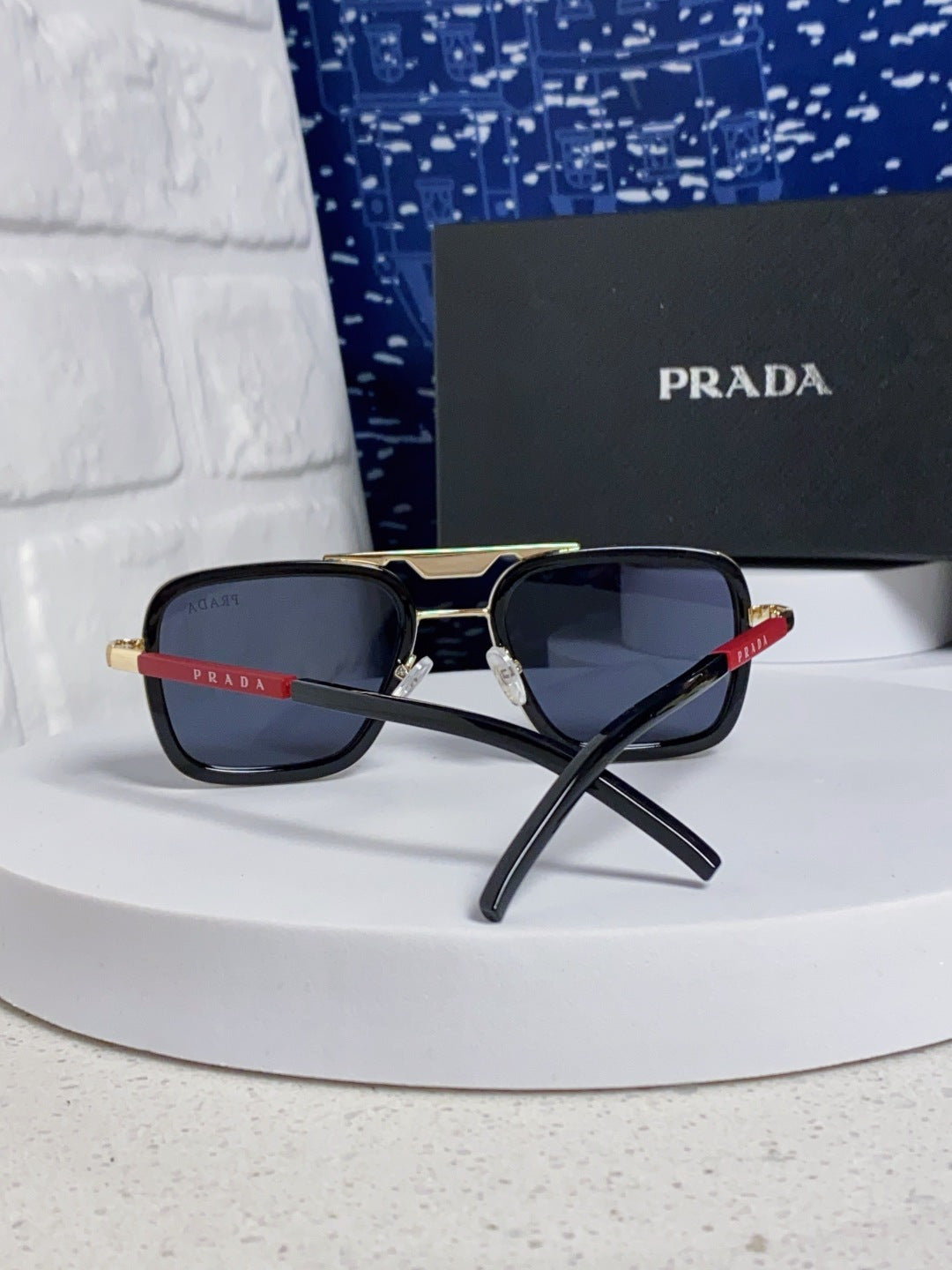 Prada Metal Square Blue Lens Sunglasses for Men & Women - 358406 - detail image 3