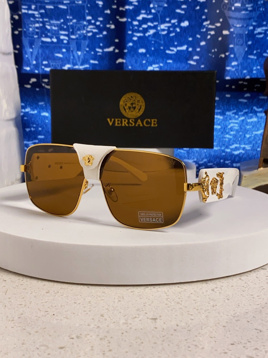 Versace Metal Square Brown Lens Sunglasses for Men & Women