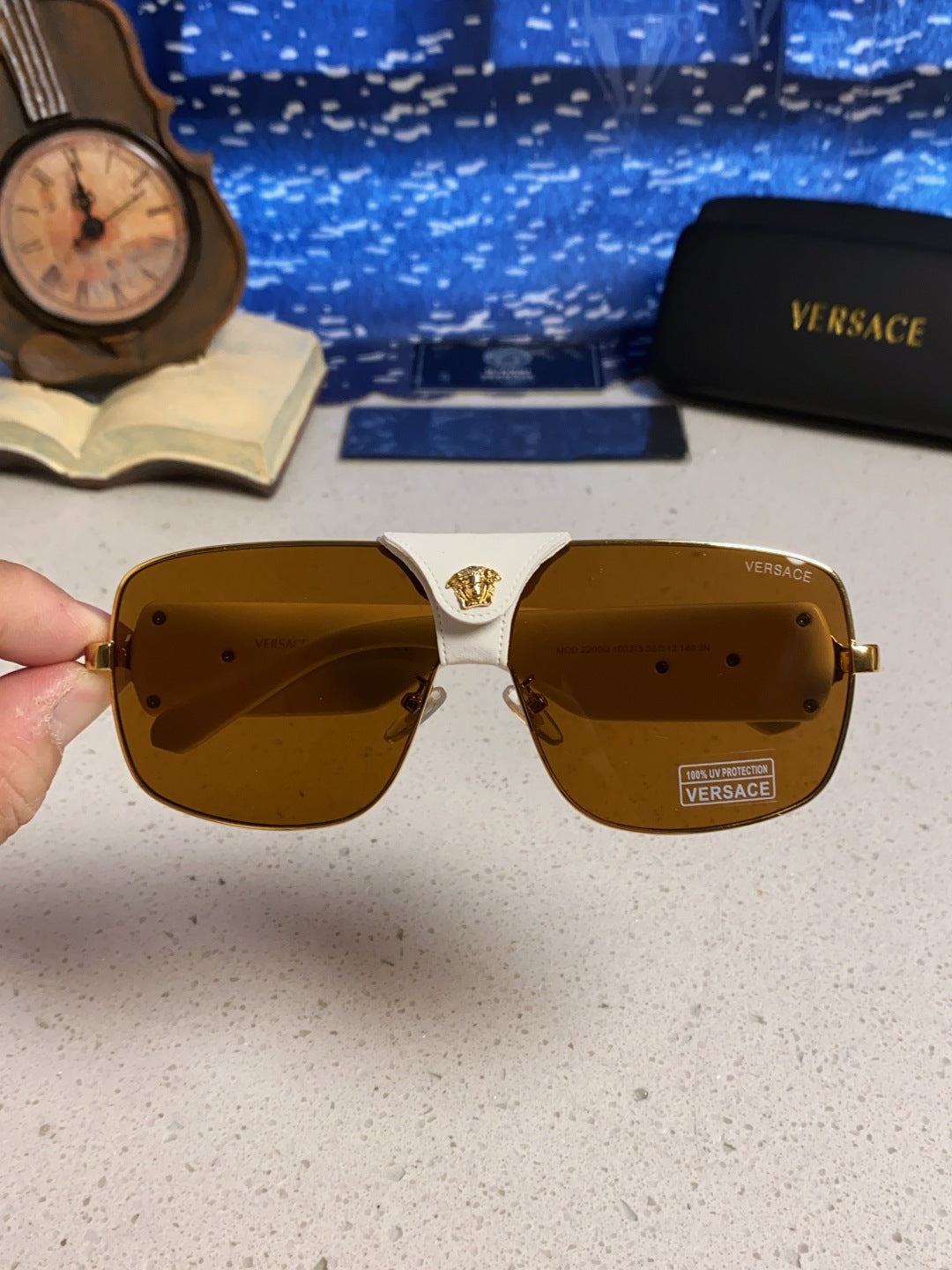 Versace Metal Square Brown Lens Sunglasses for Men & Women - 358821 - detail image 4