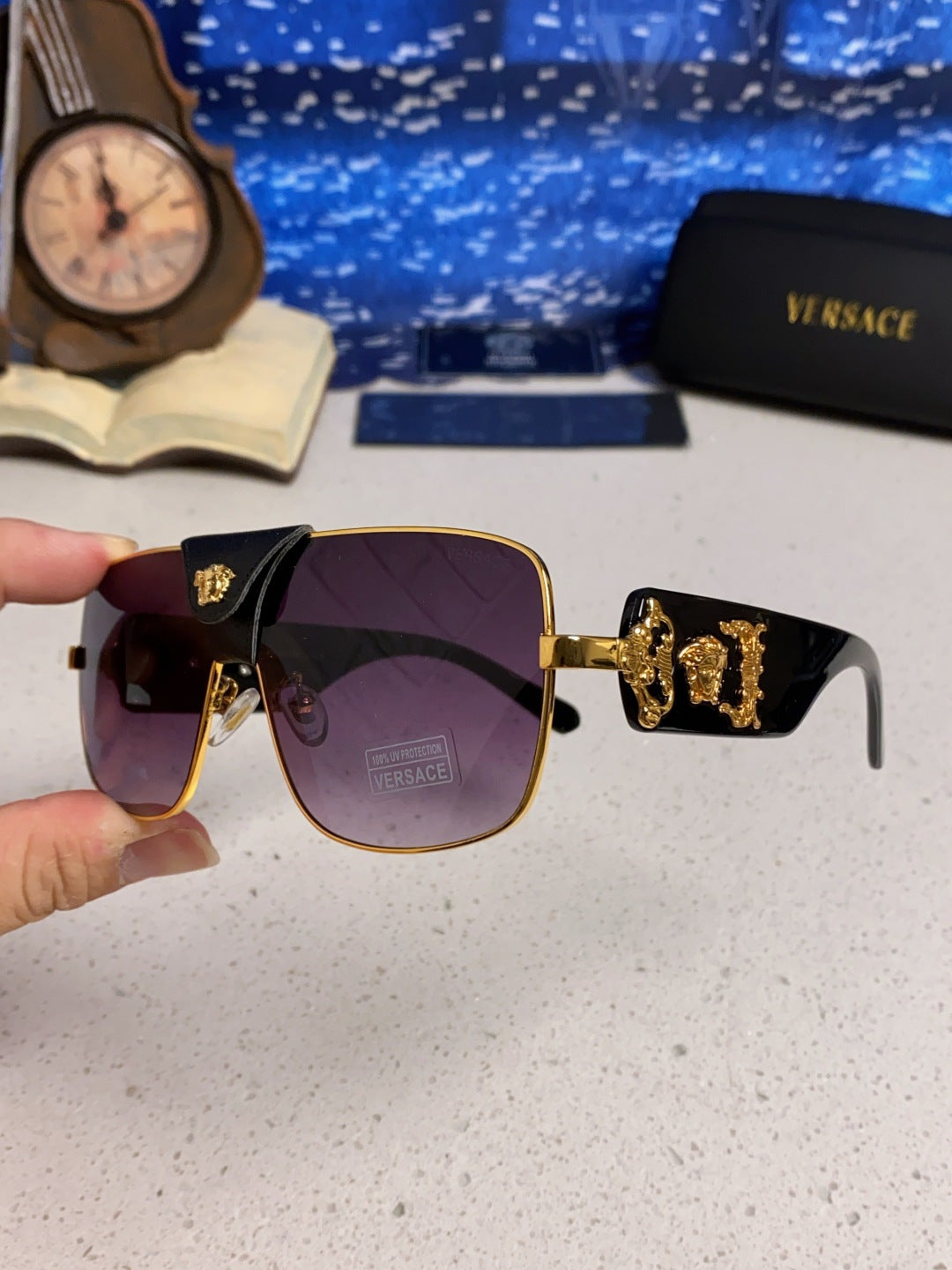 Versace Metal Square Purple Lens Sunglasses for Men & Women - detail image 6