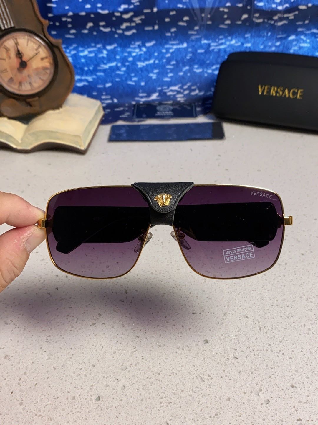 Versace Metal Square Purple Lens Sunglasses for Men & Women - detail image 4