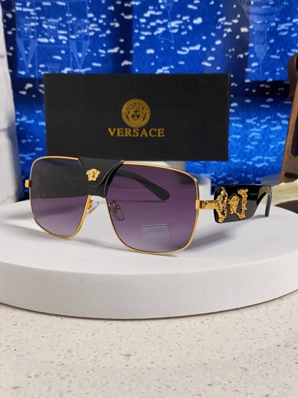 Versace Metal Square Purple Lens Sunglasses for Men & Women