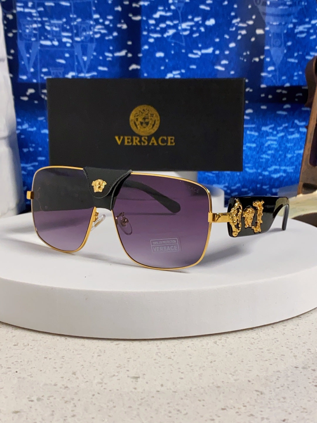Versace Metal Square Purple Lens Sunglasses for Men & Women - 358822