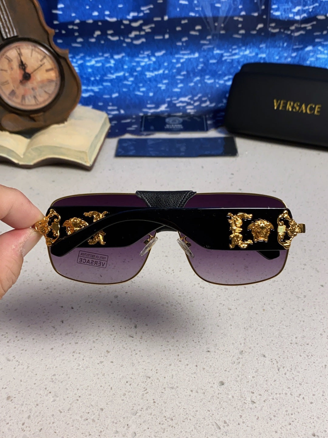Versace Metal Square Purple Lens Sunglasses for Men & Women - detail image 5