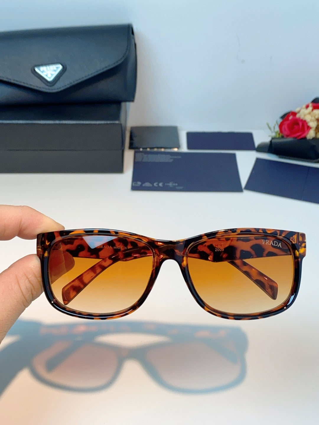 Prada Polarized Square Orange Lens Sunglasses for Men & Women - detail image 4
