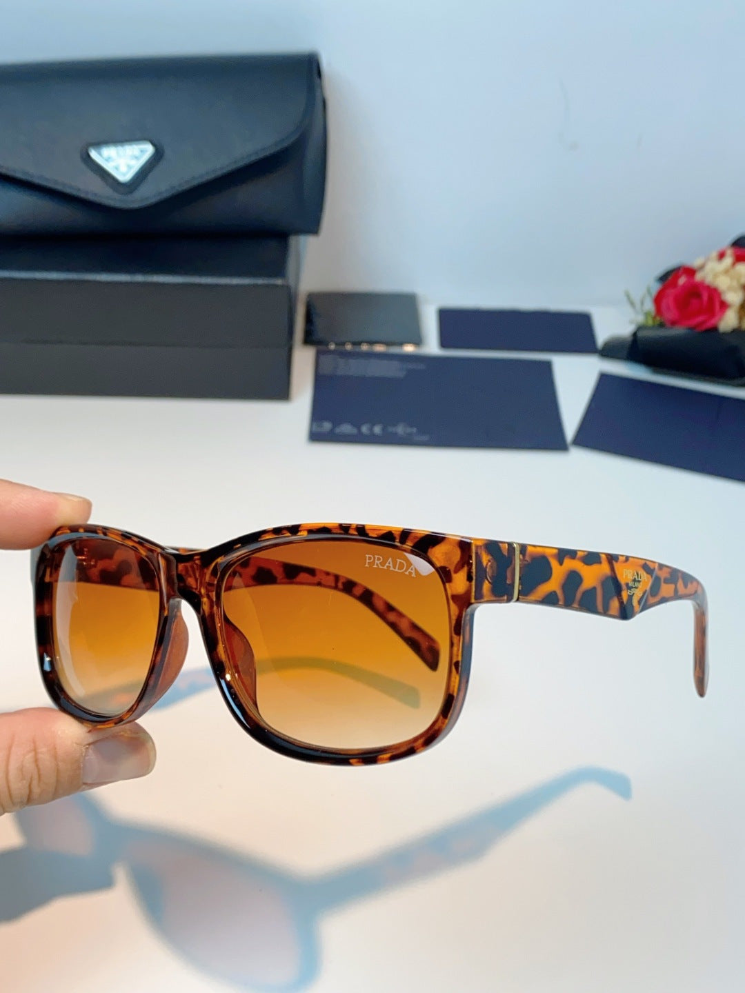 Prada Polarized Square Orange Lens Sunglasses for Men & Women - detail image 6