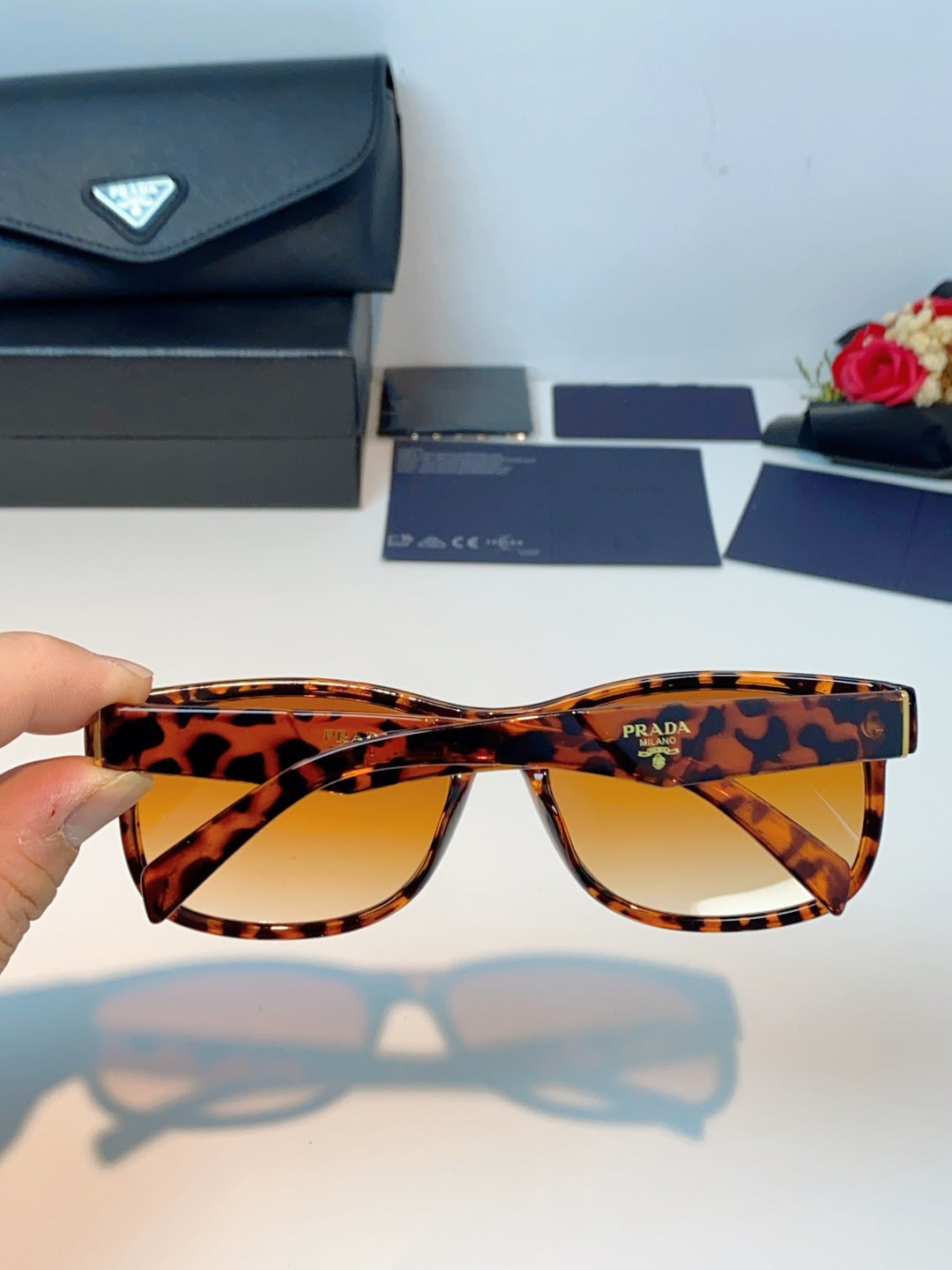Prada Polarized Square Orange Lens Sunglasses for Men & Women - detail image 5