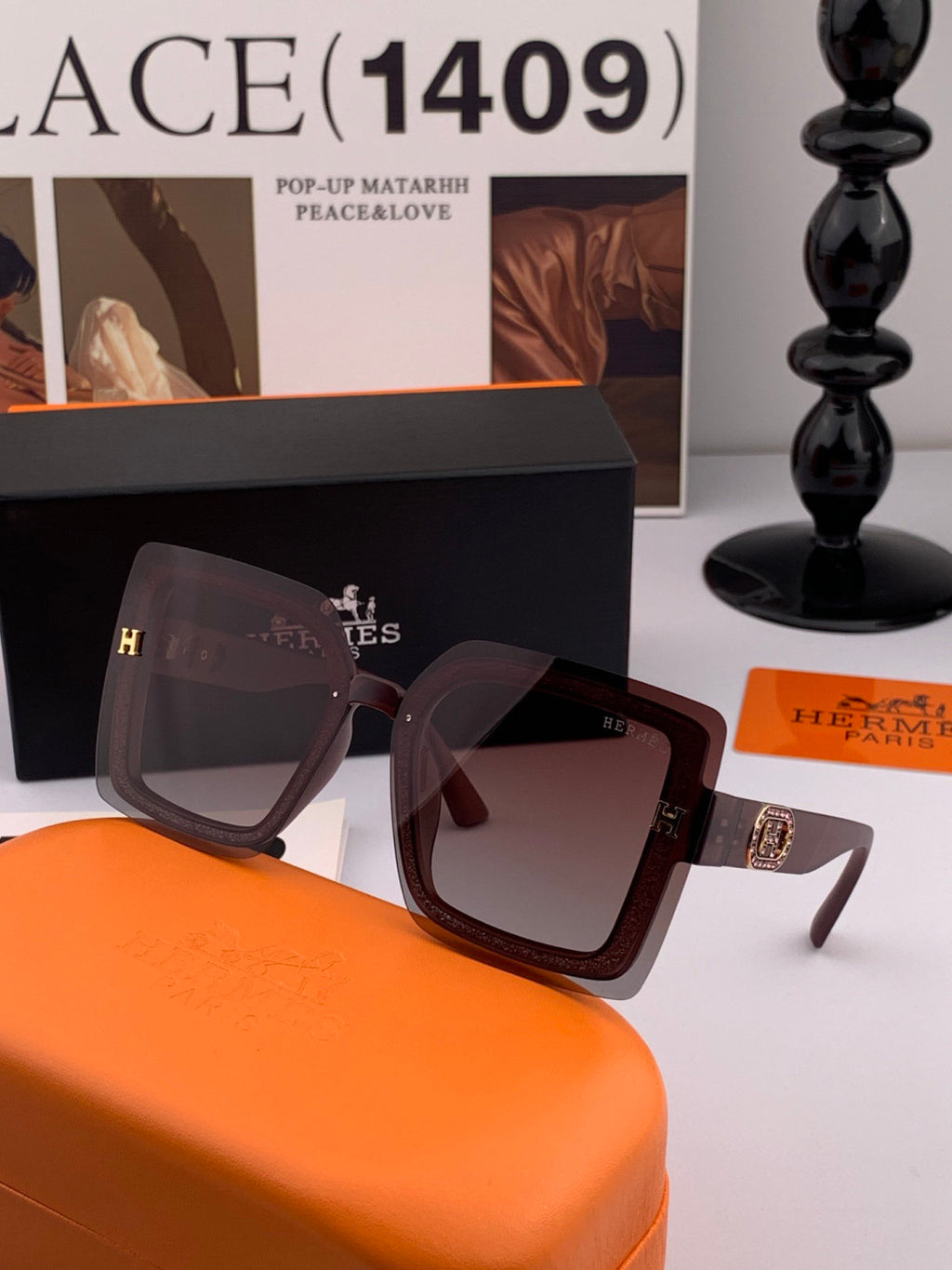 Hermès H8998 Square Gold Lens Sunglasses for Men & Women