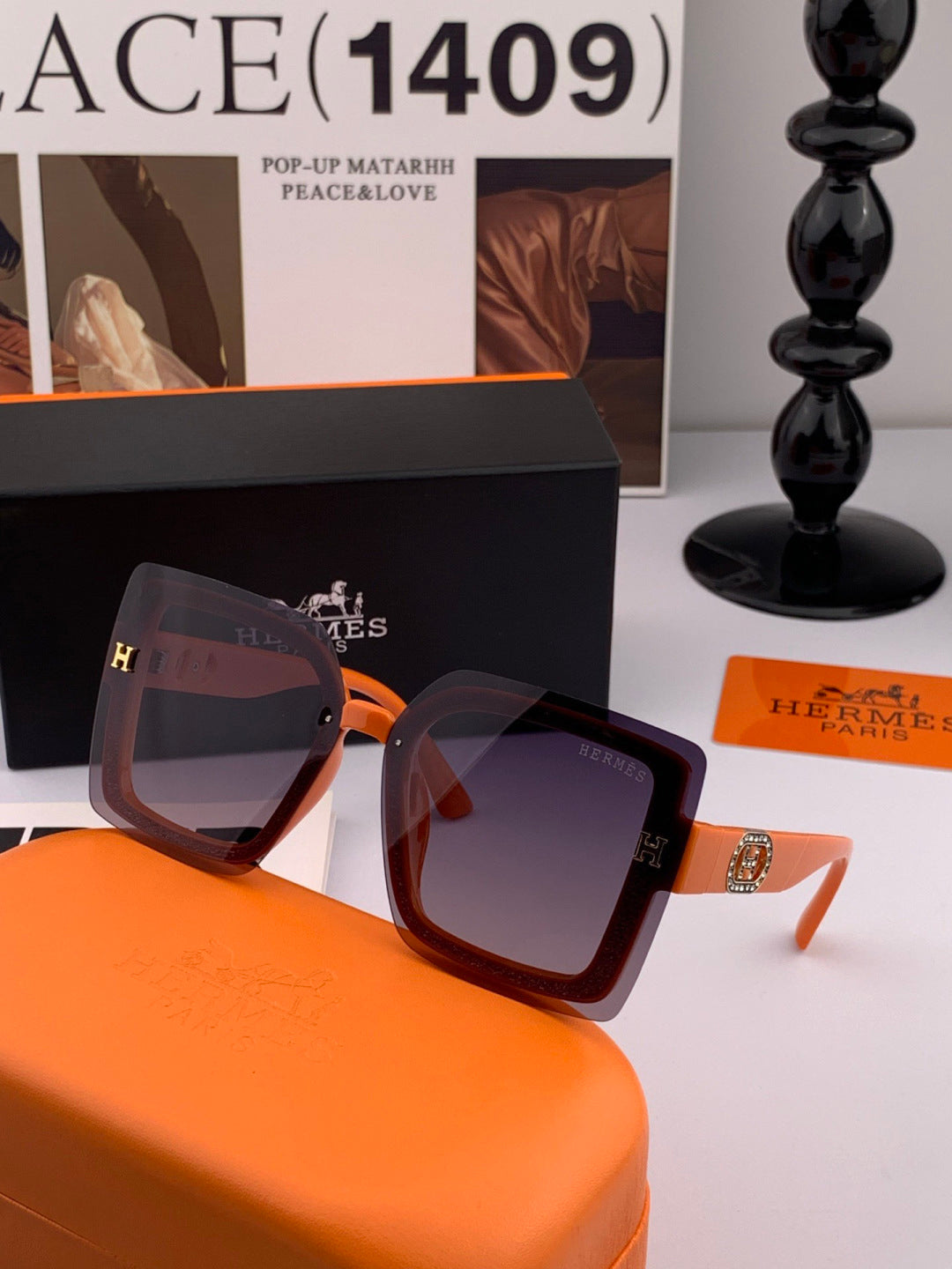 Hermès H8998 Square Gold Lens Sunglasses for Men & Women - detail image 2